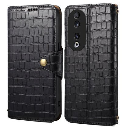 Honor 90 Denior Crocodile Texture Oil Edge Leather Phone Case with Card Wallet and Kickstand