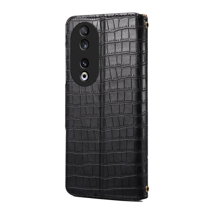 Honor 90 Denior Crocodile Texture Oil Edge Leather Phone Case with Card Wallet and Kickstand
