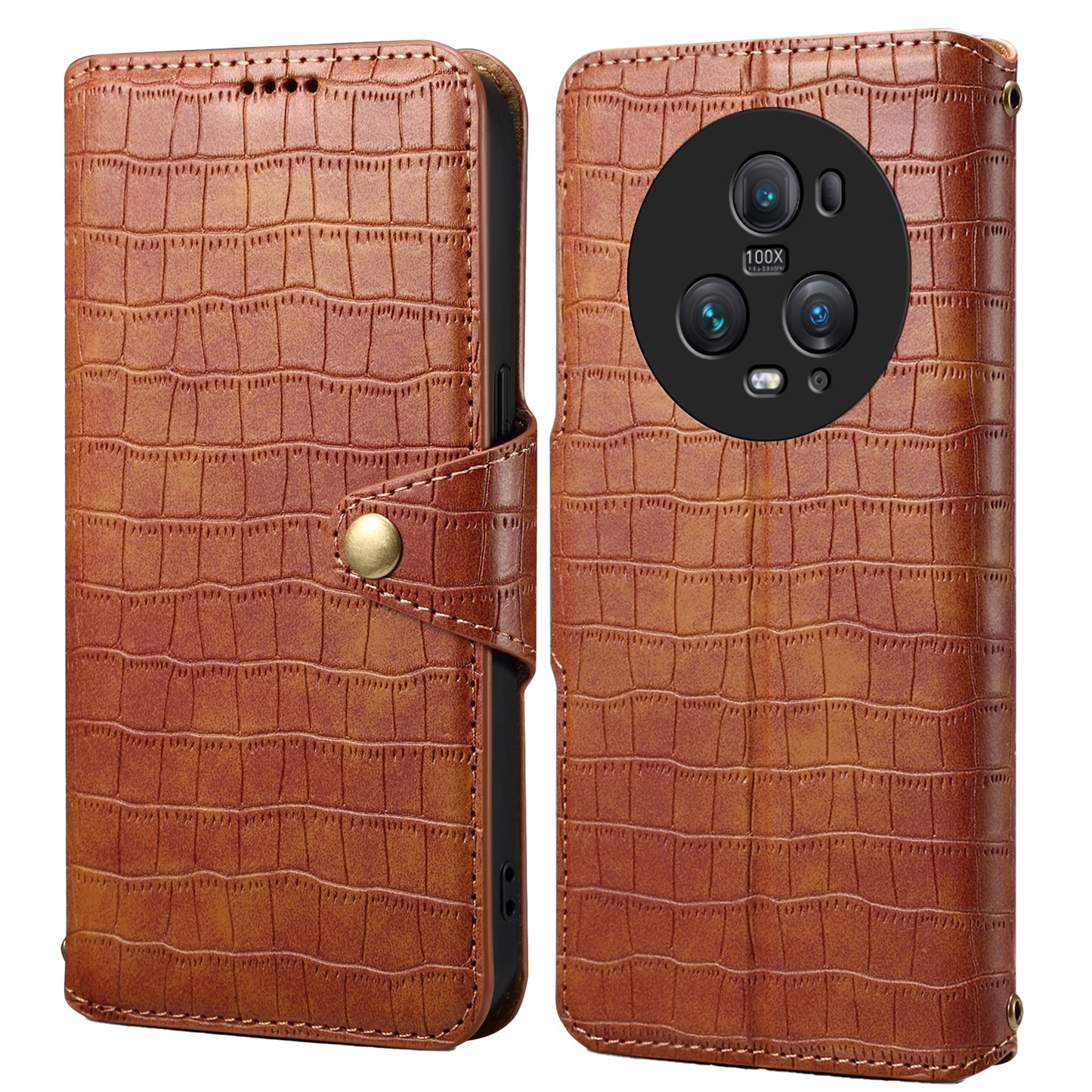 Honor Magic5 Pro Denior Crocodile Texture Oil Edge Leather Phone Case with Card Wallet and Kickstand