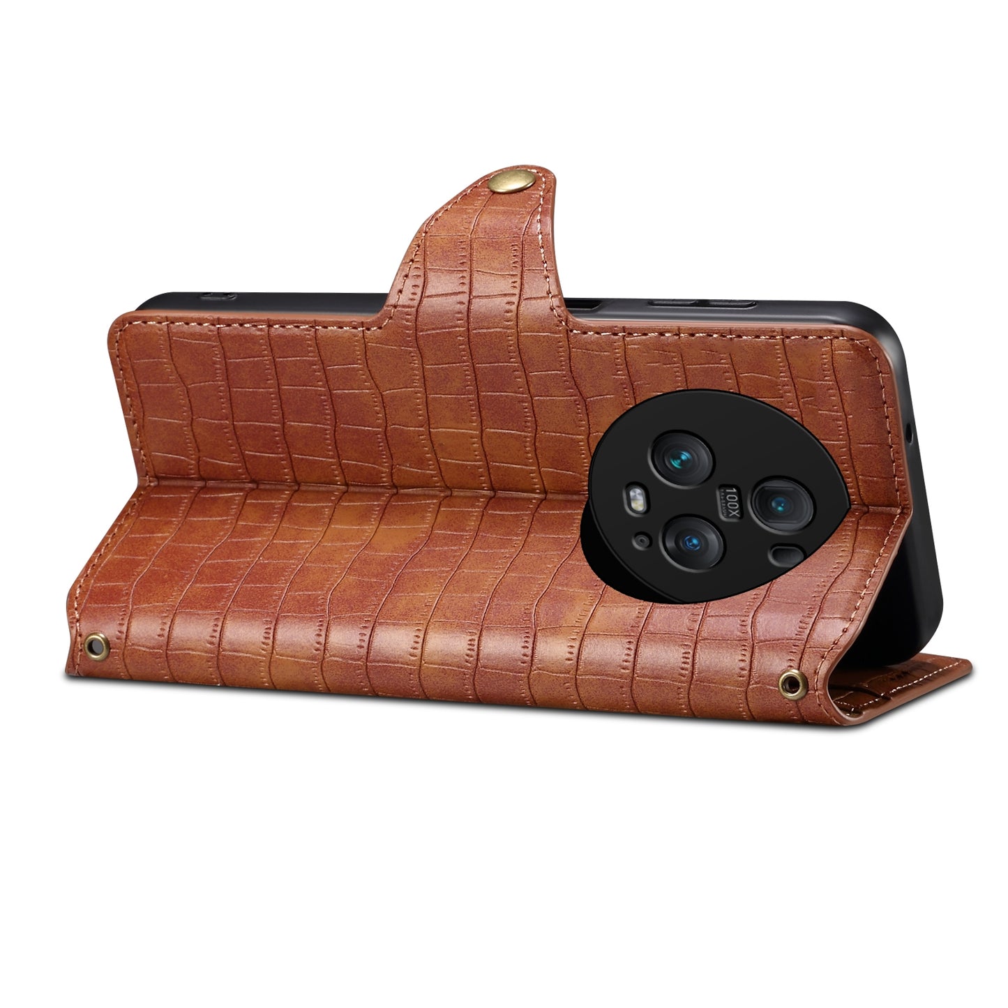 Honor Magic5 Pro Denior Crocodile Texture Oil Edge Leather Phone Case with Card Wallet and Kickstand