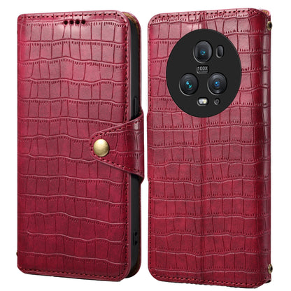 Honor Magic5 Pro Denior Crocodile Texture Oil Edge Leather Phone Case with Card Wallet and Kickstand