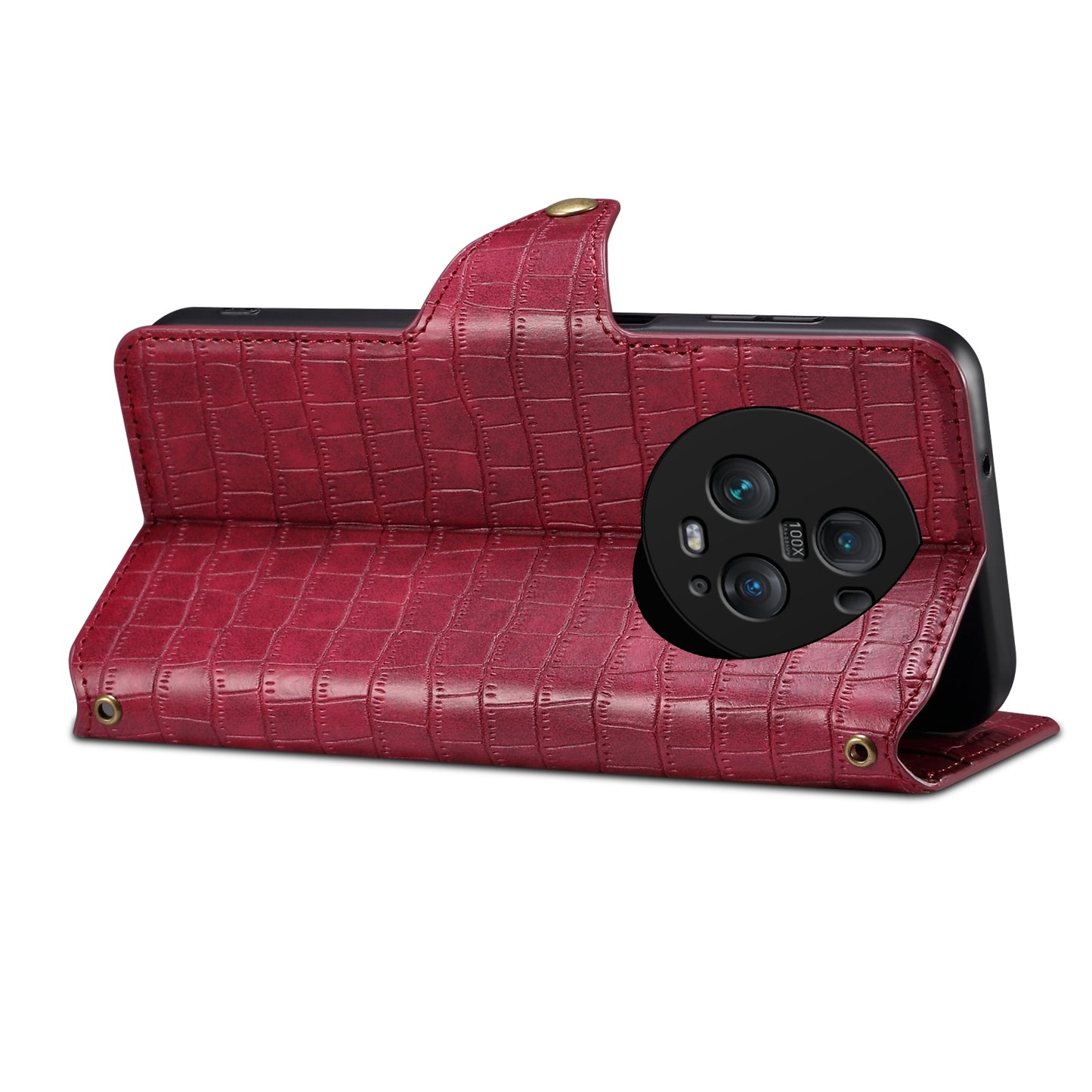 Honor Magic5 Pro Denior Crocodile Texture Oil Edge Leather Phone Case with Card Wallet and Kickstand