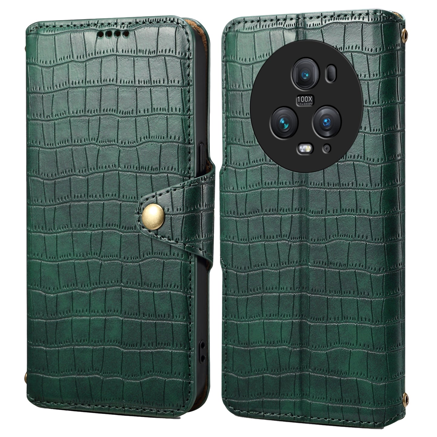Honor Magic5 Pro Denior Crocodile Texture Oil Edge Leather Phone Case with Card Wallet and Kickstand