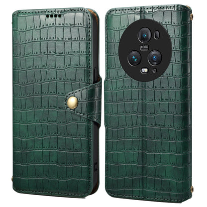 Honor Magic5 Pro Denior Crocodile Texture Oil Edge Leather Phone Case with Card Wallet and Kickstand