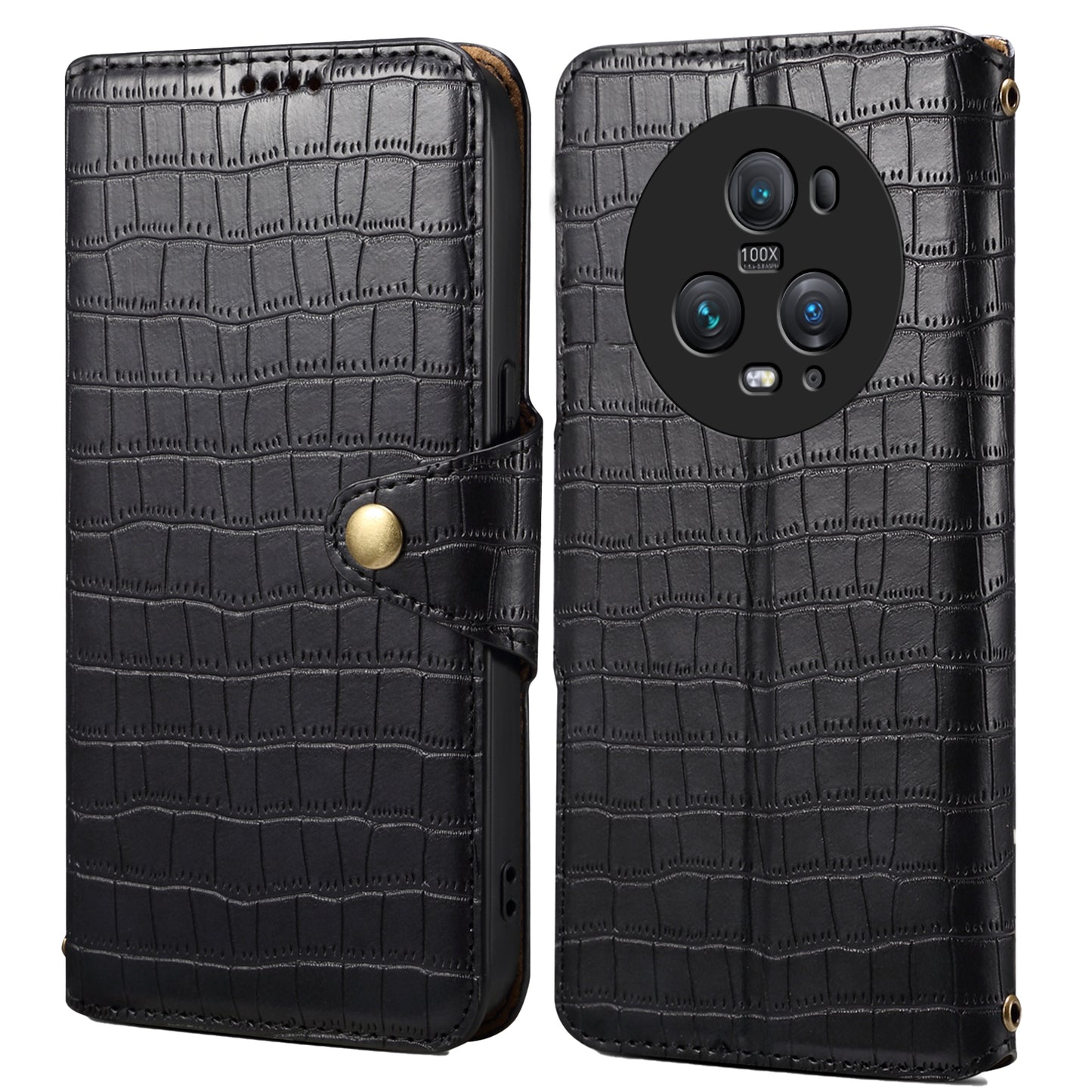 Honor Magic5 Pro Denior Crocodile Texture Oil Edge Leather Phone Case with Card Wallet and Kickstand