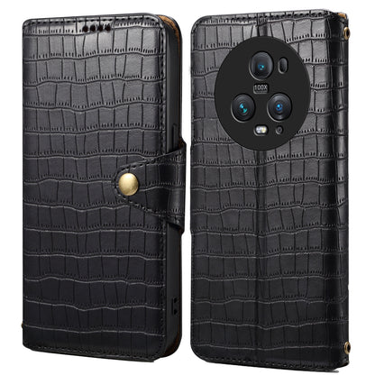 Honor Magic5 Pro Denior Crocodile Texture Oil Edge Leather Phone Case with Card Wallet and Kickstand