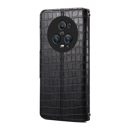 Honor Magic5 Pro Denior Crocodile Texture Oil Edge Leather Phone Case with Card Wallet and Kickstand