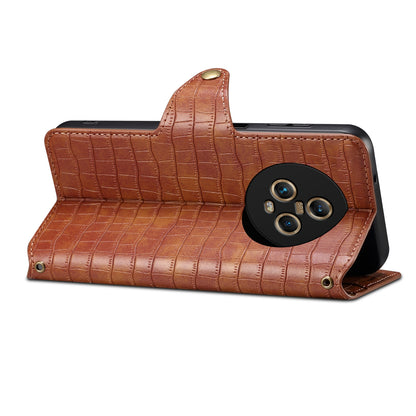 Honor Magic5 Denior Crocodile Texture Oil Edge Leather Phone Case with Card Wallet and Kickstand