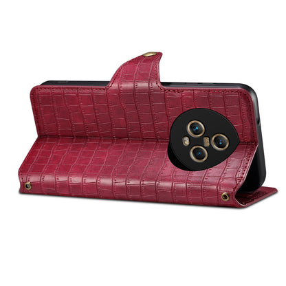 Honor Magic5 Denior Crocodile Texture Oil Edge Leather Phone Case with Card Wallet and Kickstand