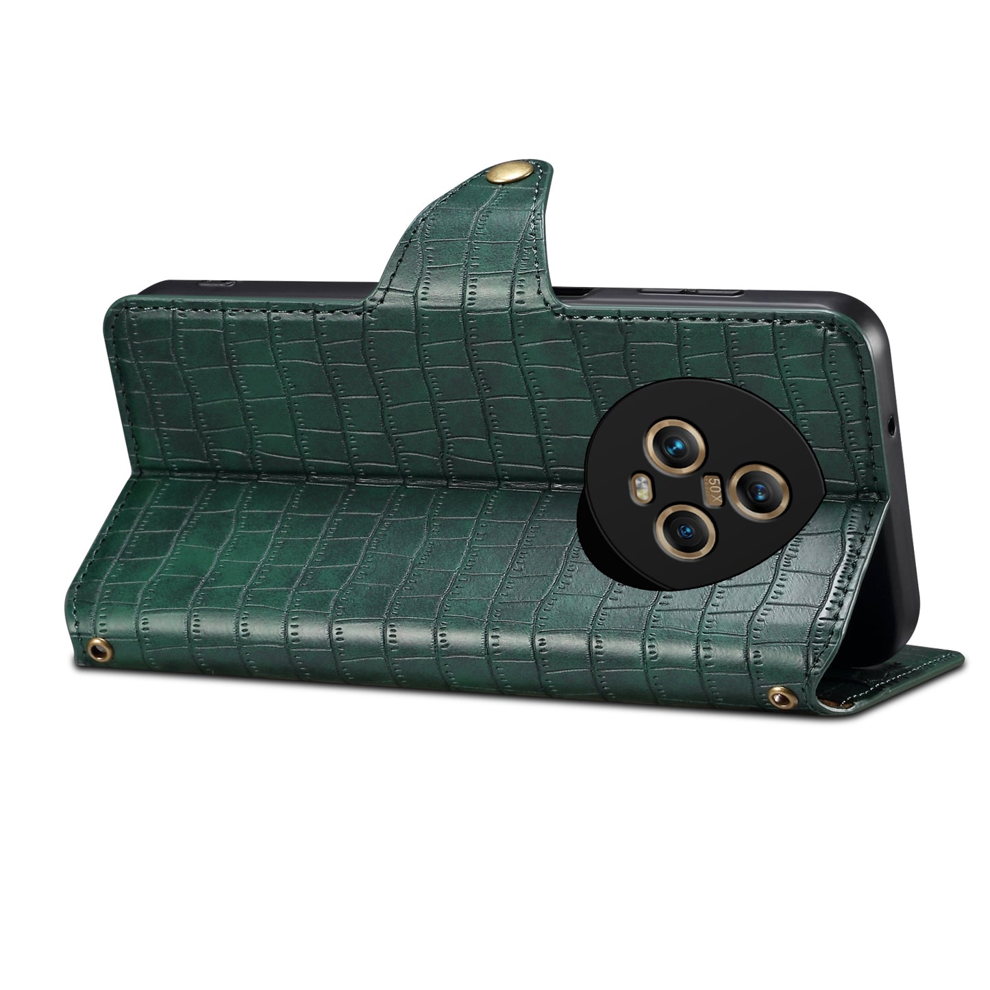 Honor Magic5 Denior Crocodile Texture Oil Edge Leather Phone Case with Card Wallet and Kickstand