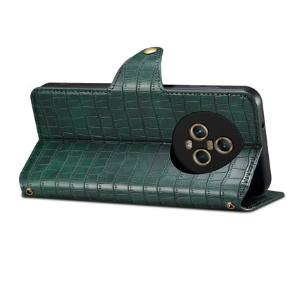 Honor Magic5 Denior Crocodile Texture Oil Edge Leather Phone Case with Card Wallet and Kickstand