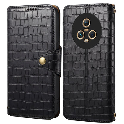 Honor Magic5 Denior Crocodile Texture Oil Edge Leather Phone Case with Card Wallet and Kickstand