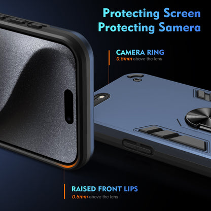 Apple iPhone 8 Plus Shockproof Metal Ring Holder Phone Case with 360 degrees Rotating Kickstand, Ultra Slim Protective Cover, Raised Camera Guard, PC Silicone Armour Shell, Anti-Scratch Back & Edge Protection