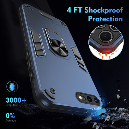 Apple iPhone 8 Plus Shockproof Metal Ring Holder Phone Case with 360 degrees Rotating Kickstand, Ultra Slim Protective Cover, Raised Camera Guard, PC Silicone Armour Shell, Anti-Scratch Back & Edge Protection