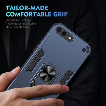 Apple iPhone 8 Plus Shockproof Metal Ring Holder Phone Case with 360 degrees Rotating Kickstand, Ultra Slim Protective Cover, Raised Camera Guard, PC Silicone Armour Shell, Anti-Scratch Back & Edge Protection