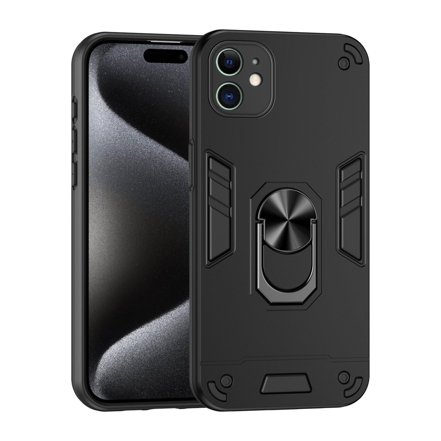 Apple iPhone 11 Shockproof Metal Ring Holder Phone Case with 360 degrees Rotating Kickstand, Ultra Slim Protective Cover, Raised Camera Guard, PC Silicone Armour Shell, Anti-Scratch Back & Edge Protection
