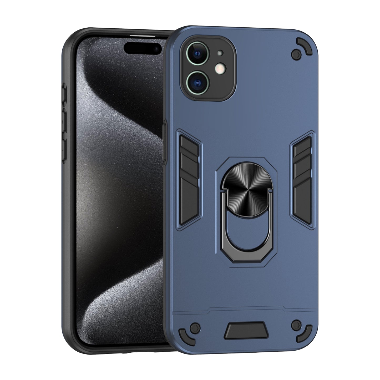 Apple iPhone 11 Shockproof Metal Ring Holder Phone Case with 360 degrees Rotating Kickstand, Ultra Slim Protective Cover, Raised Camera Guard, PC Silicone Armour Shell, Anti-Scratch Back & Edge Protection