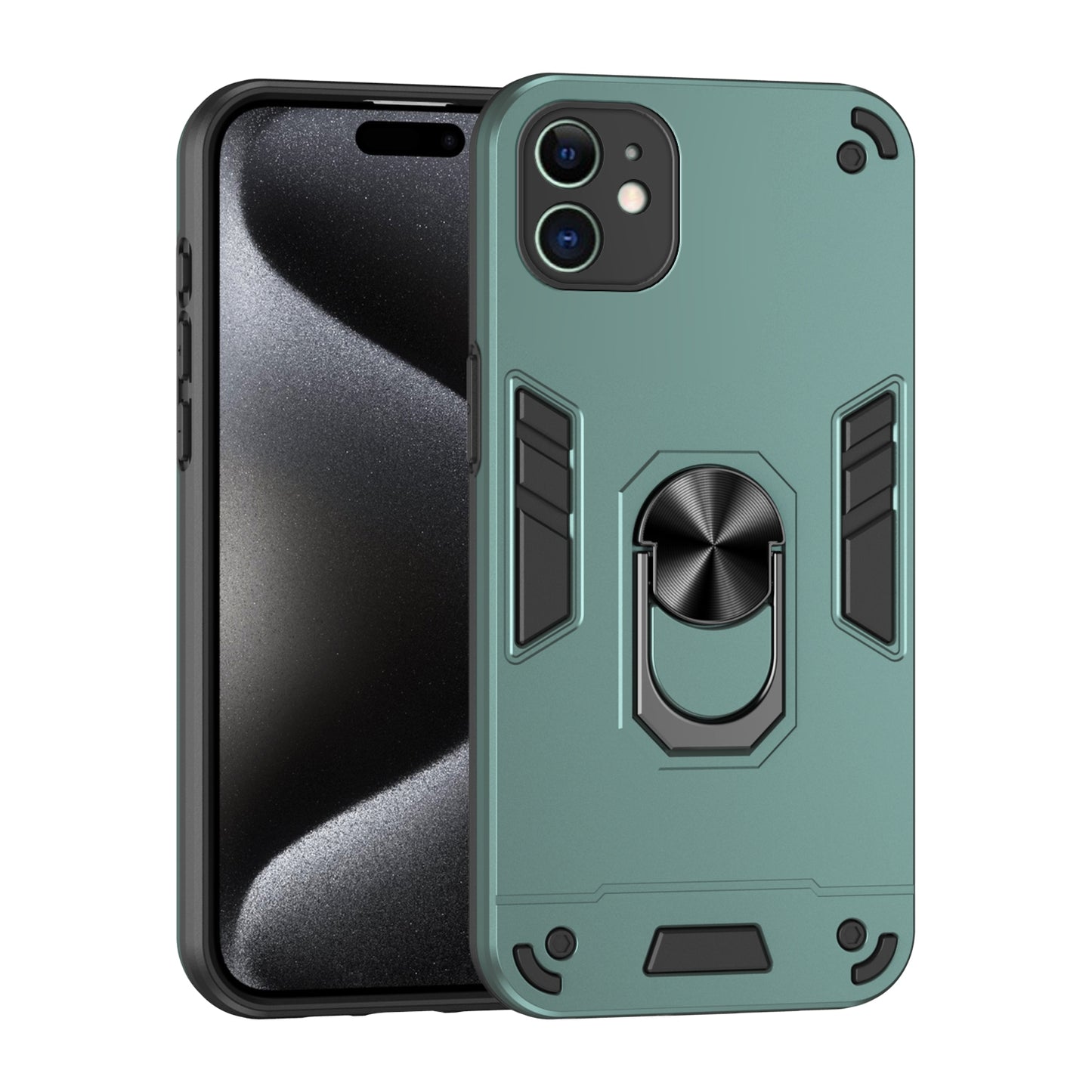 Apple iPhone 11 Shockproof Metal Ring Holder Phone Case with 360 degrees Rotating Kickstand, Ultra Slim Protective Cover, Raised Camera Guard, PC Silicone Armour Shell, Anti-Scratch Back & Edge Protection