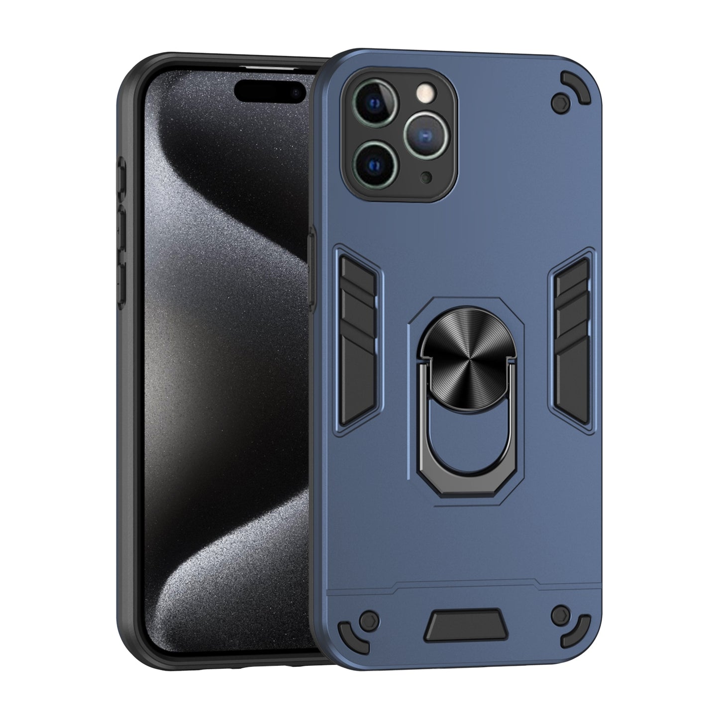 Apple iPhone 11 Pro Shockproof Metal Ring Holder Phone Case with 360 degrees Rotating Kickstand, Ultra Slim Protective Cover, Raised Camera Guard, PC Silicone Armour Shell, Anti-Scratch Back & Edge Protection