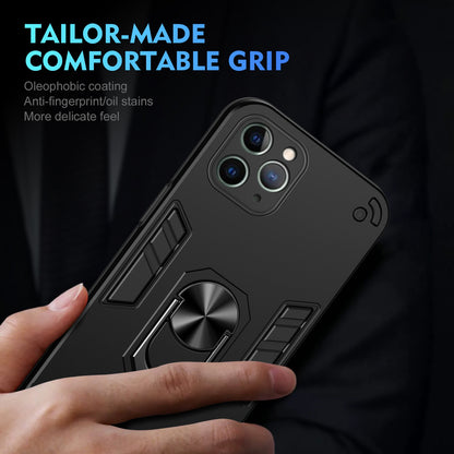 Apple iPhone 11 Pro Max Shockproof Metal Ring Holder Phone Case with 360 degrees Rotating Kickstand, Ultra Slim Protective Cover, Raised Camera Guard, PC Silicone Armour Shell, Anti-Scratch Back & Edge Protection