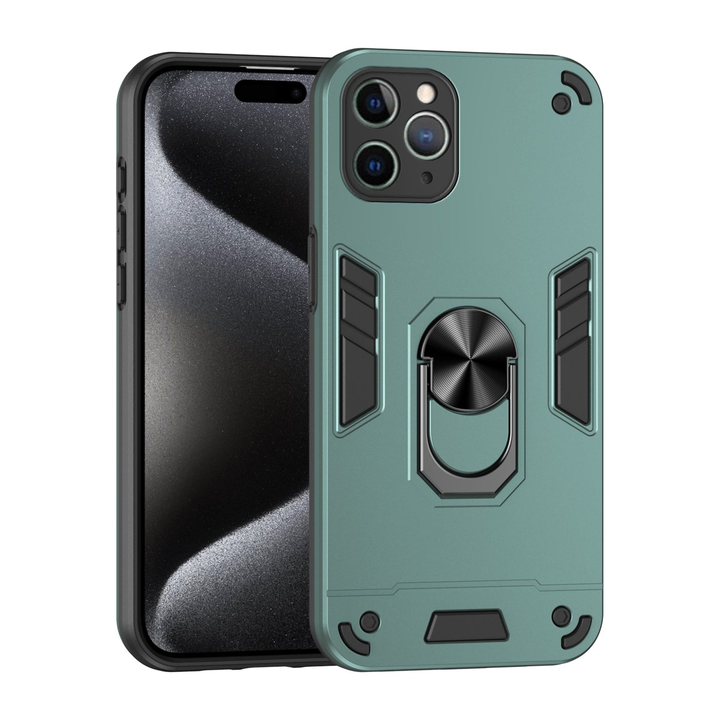 Apple iPhone 11 Pro Max Shockproof Metal Ring Holder Phone Case with 360 degrees Rotating Kickstand, Ultra Slim Protective Cover, Raised Camera Guard, PC Silicone Armour Shell, Anti-Scratch Back & Edge Protection