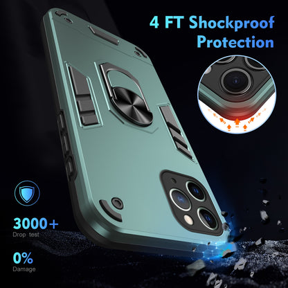 Apple iPhone 11 Pro Max Shockproof Metal Ring Holder Phone Case with 360 degrees Rotating Kickstand, Ultra Slim Protective Cover, Raised Camera Guard, PC Silicone Armour Shell, Anti-Scratch Back & Edge Protection