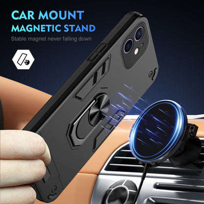 Apple iPhone 12 Shockproof Metal Ring Holder Phone Case with 360 degrees Rotating Kickstand, Ultra Slim Protective Cover, Raised Camera Guard, PC Silicone Armour Shell, Anti-Scratch Back & Edge Protection
