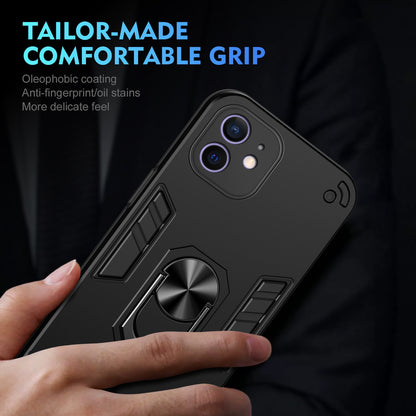 Apple iPhone 12 Shockproof Metal Ring Holder Phone Case with 360 degrees Rotating Kickstand, Ultra Slim Protective Cover, Raised Camera Guard, PC Silicone Armour Shell, Anti-Scratch Back & Edge Protection