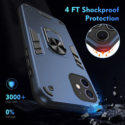 Apple iPhone 12 Shockproof Metal Ring Holder Phone Case with 360 degrees Rotating Kickstand, Ultra Slim Protective Cover, Raised Camera Guard, PC Silicone Armour Shell, Anti-Scratch Back & Edge Protection