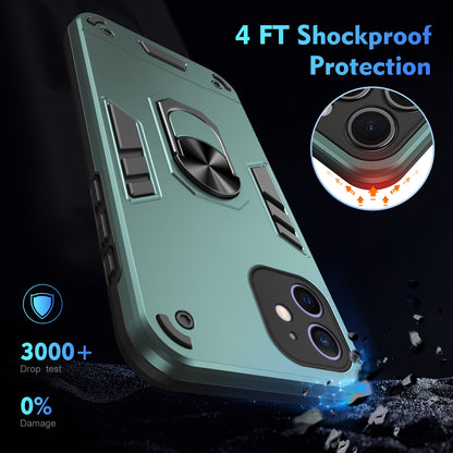 Apple iPhone 12 Shockproof Metal Ring Holder Phone Case with 360 degrees Rotating Kickstand, Ultra Slim Protective Cover, Raised Camera Guard, PC Silicone Armour Shell, Anti-Scratch Back & Edge Protection