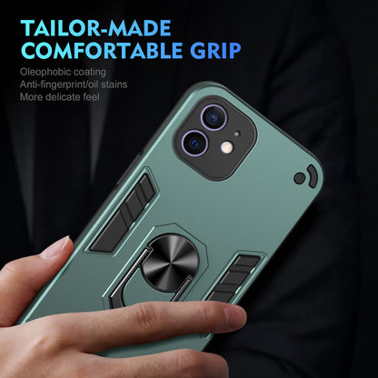 Apple iPhone 12 Shockproof Metal Ring Holder Phone Case with 360 degrees Rotating Kickstand, Ultra Slim Protective Cover, Raised Camera Guard, PC Silicone Armour Shell, Anti-Scratch Back & Edge Protection