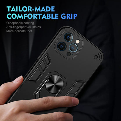 Apple iPhone 12 Pro Shockproof Metal Ring Holder Phone Case with 360 degrees Rotating Kickstand, Ultra Slim Protective Cover, Raised Camera Guard, PC Silicone Armour Shell, Anti-Scratch Back & Edge Protection