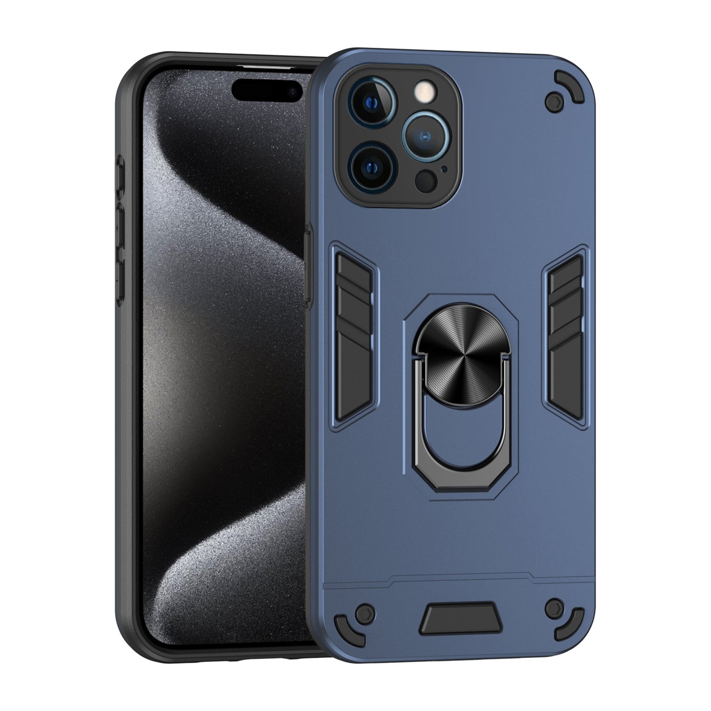 Apple iPhone 12 Pro Shockproof Metal Ring Holder Phone Case with 360 degrees Rotating Kickstand, Ultra Slim Protective Cover, Raised Camera Guard, PC Silicone Armour Shell, Anti-Scratch Back & Edge Protection