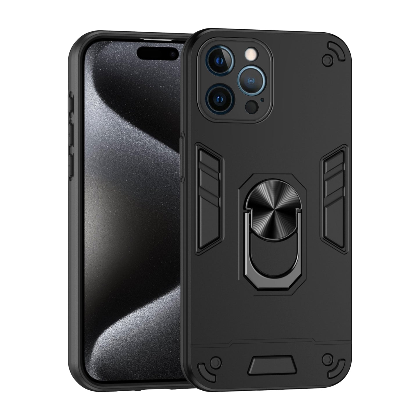 Apple iPhone 12 Pro Max Shockproof Metal Ring Holder Phone Case with 360 degrees Rotating Kickstand, Ultra Slim Protective Cover, Raised Camera Guard, PC Silicone Armour Shell, Anti-Scratch Back & Edge Protection