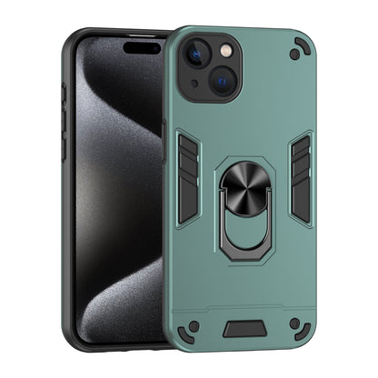 Apple iPhone 13 Shockproof Metal Ring Holder Phone Case with 360 degrees Rotating Kickstand, Ultra Slim Protective Cover, Raised Camera Guard, PC Silicone Armour Shell, Anti-Scratch Back & Edge Protection