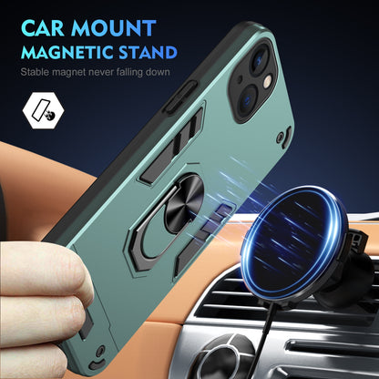 Apple iPhone 13 Shockproof Metal Ring Holder Phone Case with 360 degrees Rotating Kickstand, Ultra Slim Protective Cover, Raised Camera Guard, PC Silicone Armour Shell, Anti-Scratch Back & Edge Protection