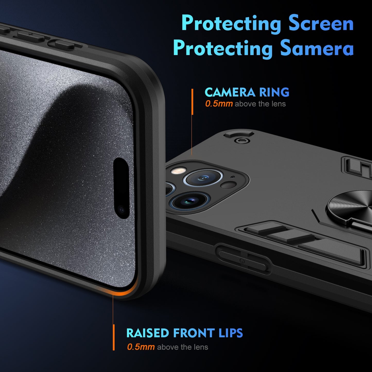 Apple iPhone 13 Pro Max Shockproof Metal Ring Holder Phone Case with 360 degrees Rotating Kickstand, Ultra Slim Protective Cover, Raised Camera Guard, PC Silicone Armour Shell, Anti-Scratch Back & Edge Protection