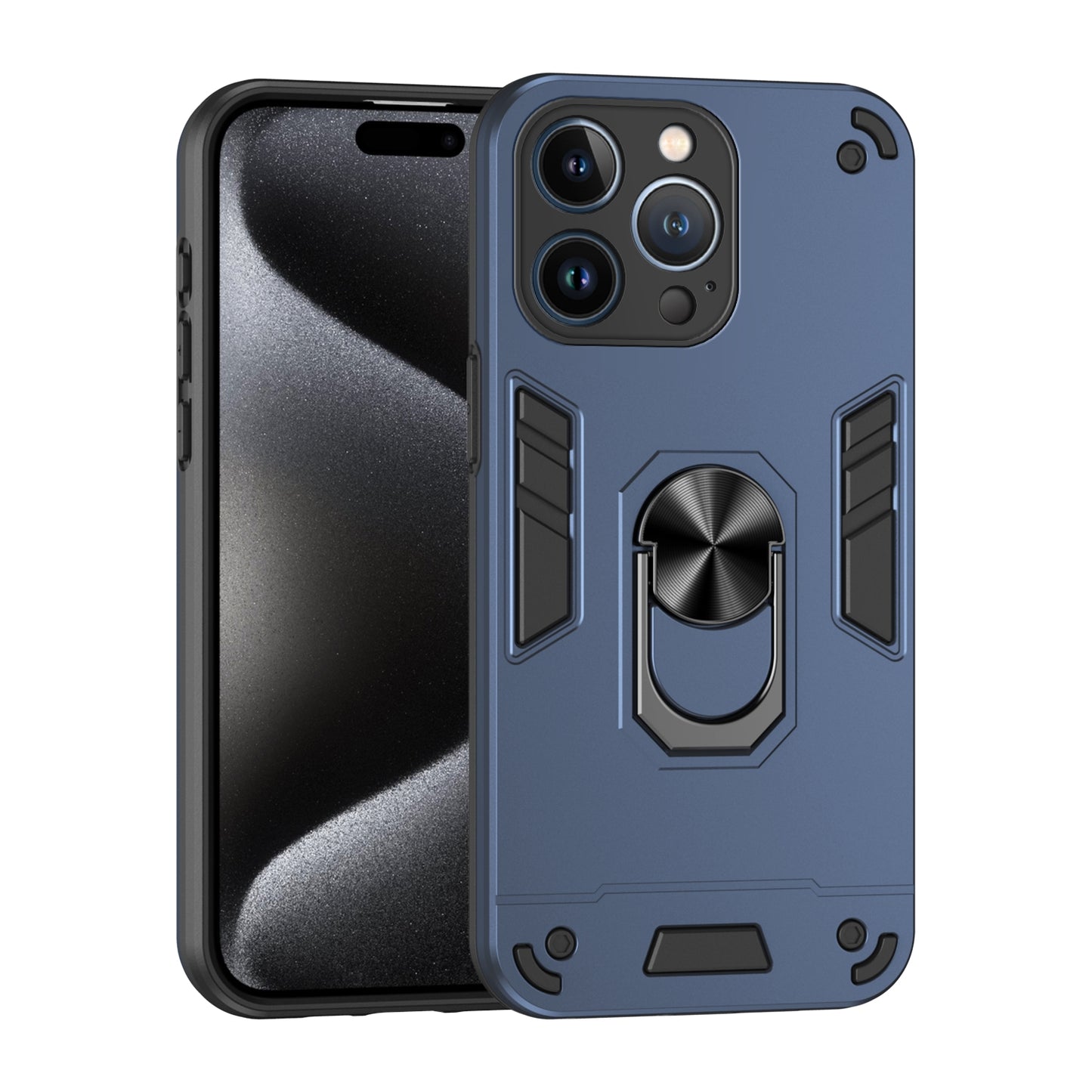 Apple iPhone 13 Pro Max Shockproof Metal Ring Holder Phone Case with 360 degrees Rotating Kickstand, Ultra Slim Protective Cover, Raised Camera Guard, PC Silicone Armour Shell, Anti-Scratch Back & Edge Protection