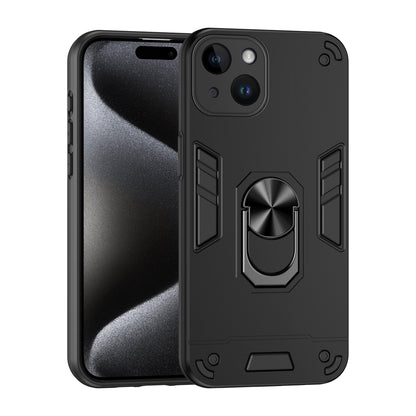Apple iPhone 14 Plus Shockproof Metal Ring Holder Phone Case with 360 degrees Rotating Kickstand, Ultra Slim Protective Cover, Raised Camera Guard, PC Silicone Armour Shell, Anti-Scratch Back & Edge Protection