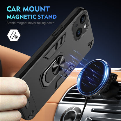 Apple iPhone 14 Plus Shockproof Metal Ring Holder Phone Case with 360 degrees Rotating Kickstand, Ultra Slim Protective Cover, Raised Camera Guard, PC Silicone Armour Shell, Anti-Scratch Back & Edge Protection