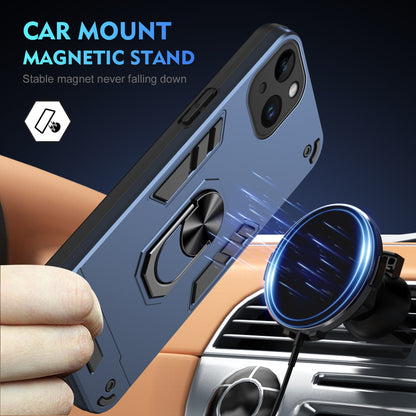 Apple iPhone 14 Plus Shockproof Metal Ring Holder Phone Case with 360 degrees Rotating Kickstand, Ultra Slim Protective Cover, Raised Camera Guard, PC Silicone Armour Shell, Anti-Scratch Back & Edge Protection