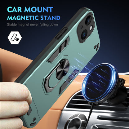 Apple iPhone 14 Plus Shockproof Metal Ring Holder Phone Case with 360 degrees Rotating Kickstand, Ultra Slim Protective Cover, Raised Camera Guard, PC Silicone Armour Shell, Anti-Scratch Back & Edge Protection