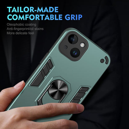 Apple iPhone 14 Plus Shockproof Metal Ring Holder Phone Case with 360 degrees Rotating Kickstand, Ultra Slim Protective Cover, Raised Camera Guard, PC Silicone Armour Shell, Anti-Scratch Back & Edge Protection