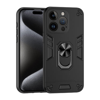 Apple iPhone 14 Pro Shockproof Metal Ring Holder Phone Case with 360 degrees Rotating Kickstand, Ultra Slim Protective Cover, Raised Camera Guard, PC Silicone Armour Shell, Anti-Scratch Back & Edge Protection