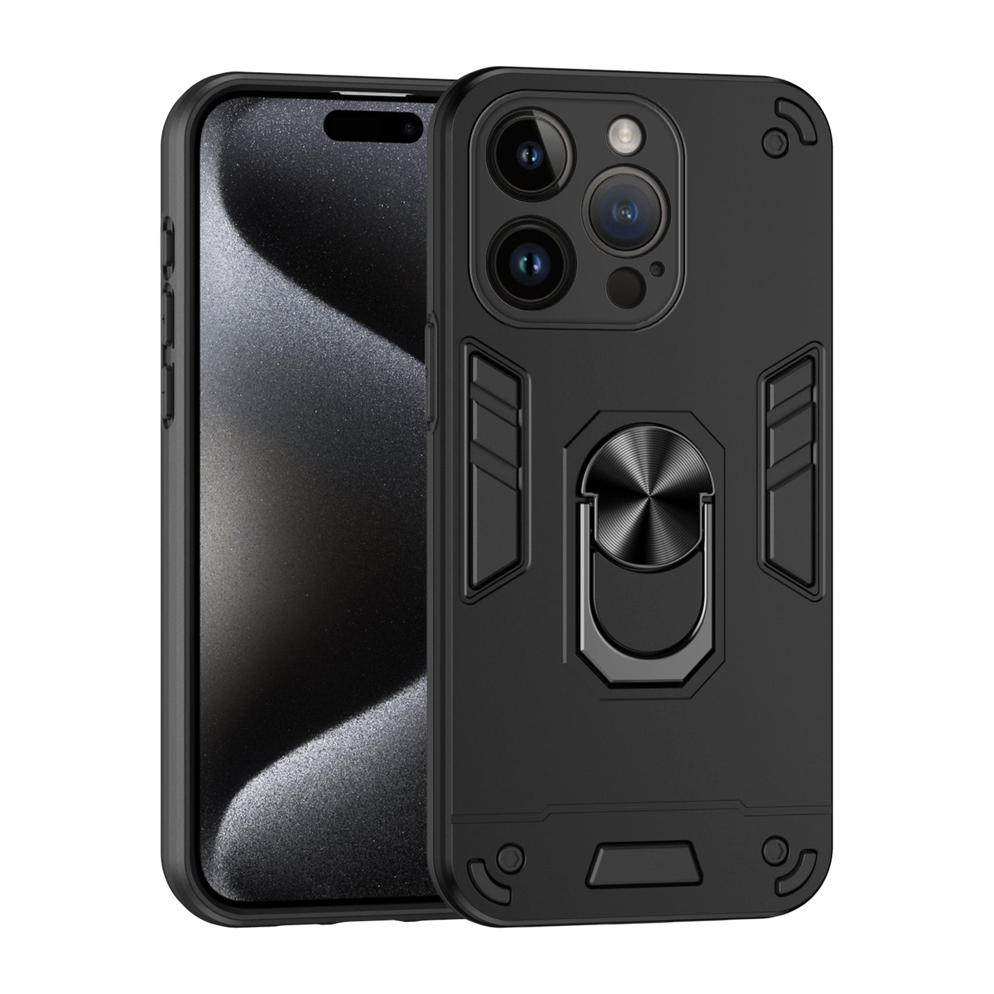 Apple iPhone 14 Pro Max Shockproof Metal Ring Holder Phone Case with 360 degrees Rotating Kickstand, Ultra Slim Protective Cover, Raised Camera Guard, PC Silicone Armour Shell, Anti-Scratch Back & Edge Protection