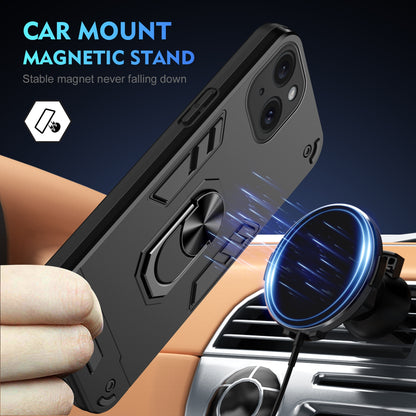 Apple iPhone 15 Plus Shockproof Metal Ring Holder Phone Case with 360 degrees Rotating Kickstand, Ultra Slim Protective Cover, Raised Camera Guard, PC Silicone Armour Shell, Anti-Scratch Back & Edge Protection