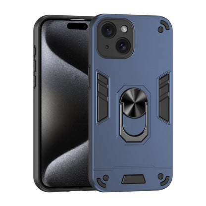Apple iPhone 15 Plus Shockproof Metal Ring Holder Phone Case with 360 degrees Rotating Kickstand, Ultra Slim Protective Cover, Raised Camera Guard, PC Silicone Armour Shell, Anti-Scratch Back & Edge Protection