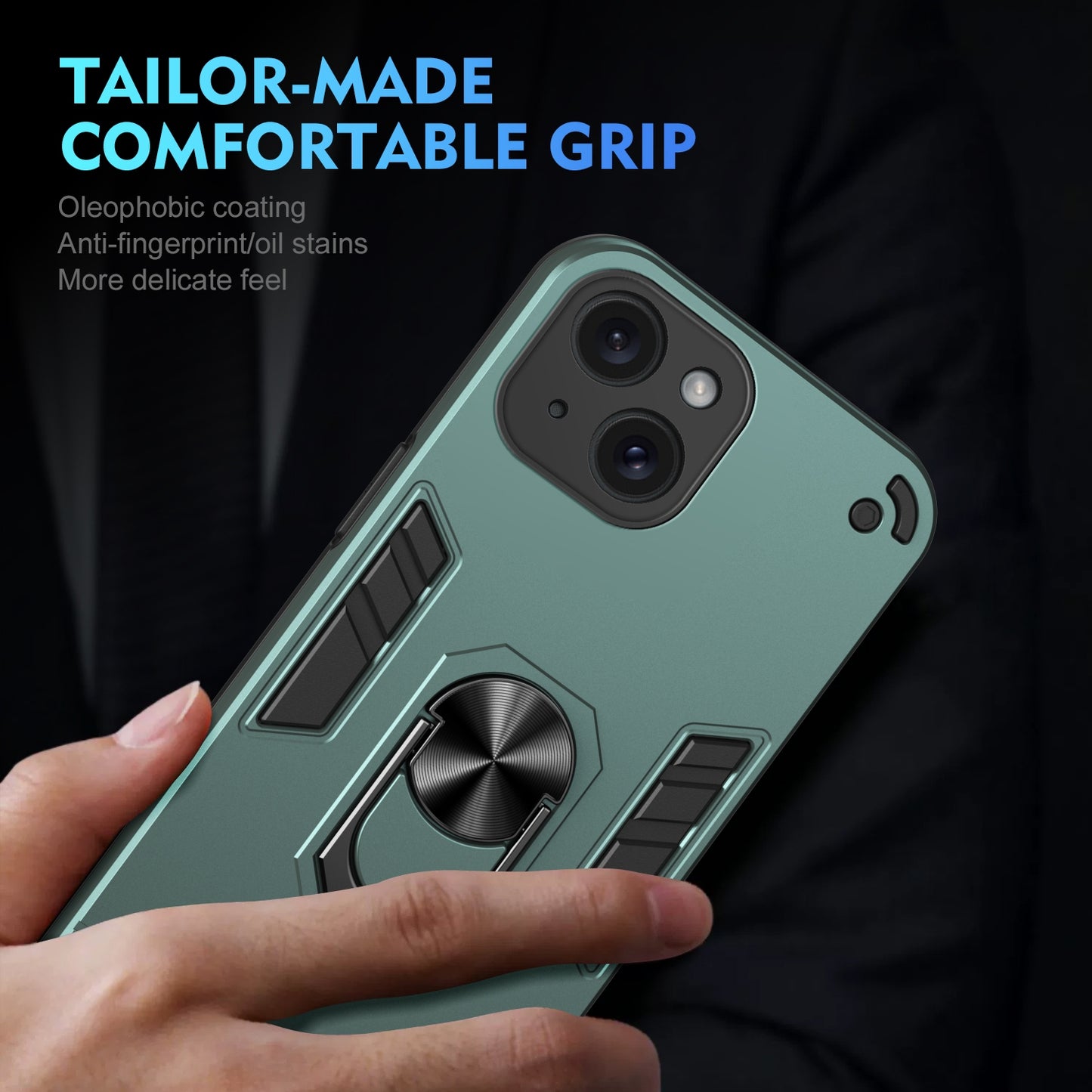 Apple iPhone 15 Plus Shockproof Metal Ring Holder Phone Case with 360 degrees Rotating Kickstand, Ultra Slim Protective Cover, Raised Camera Guard, PC Silicone Armour Shell, Anti-Scratch Back & Edge Protection