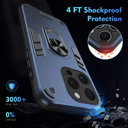 Apple iPhone 15 Pro Shockproof Metal Ring Holder Phone Case with 360 degrees Rotating Kickstand, Ultra Slim Protective Cover, Raised Camera Guard, PC Silicone Armour Shell, Anti-Scratch Back & Edge Protection