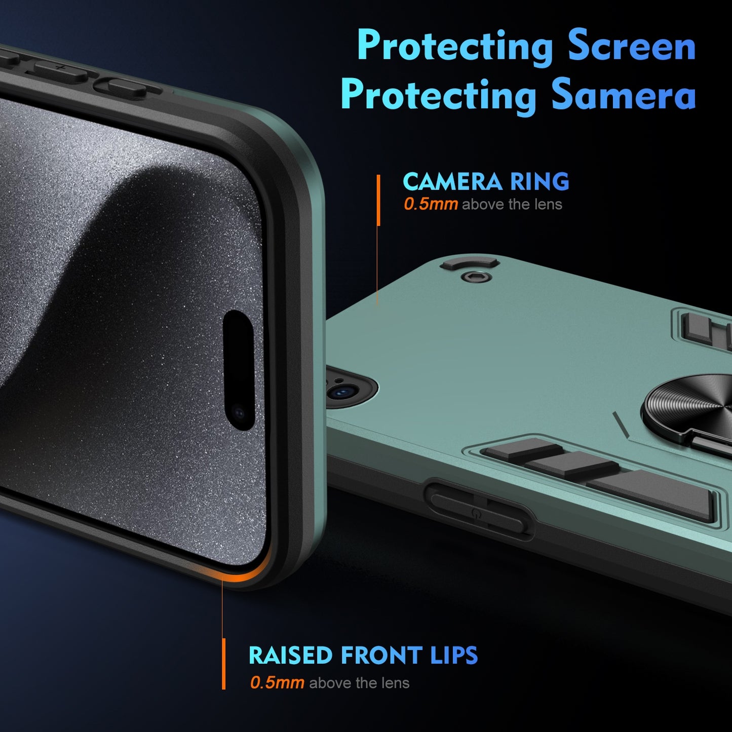 Apple iPhone X Shockproof Metal Ring Holder Phone Case with 360 degrees Rotating Kickstand, Ultra Slim Protective Cover, Raised Camera Guard, PC Silicone Armour Shell, Anti-Scratch Back & Edge Protection